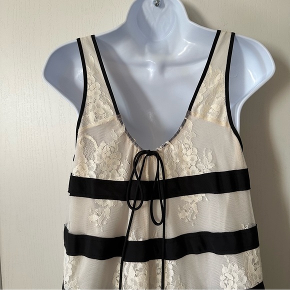 BCBG MAXAZRIA Augustin Antique White Black Striped Lace Trapeze Dress-Size Small - Picture 3 of 10
